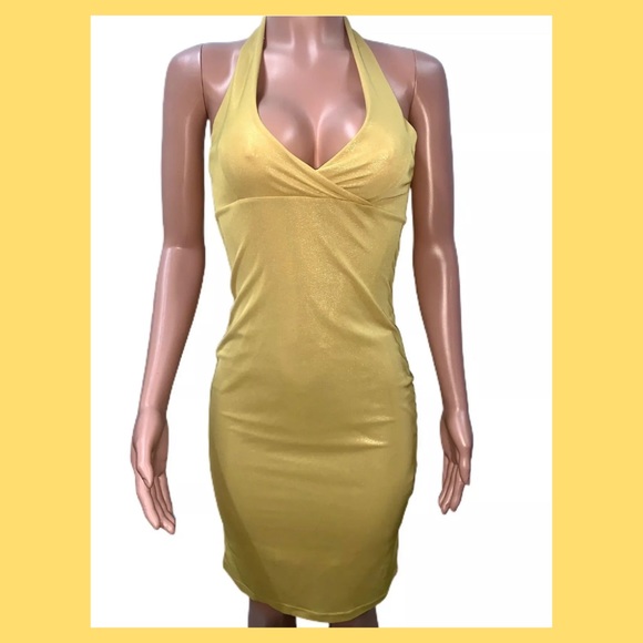 Gold Glamorous Marilyn Style Halter Dress New - Picture 1 of 4